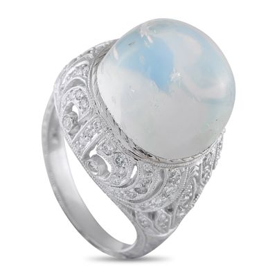 Sale Photo Thumbnail #321: Platinum 0.38ct Diamond and Moonstone Cocktail Ring