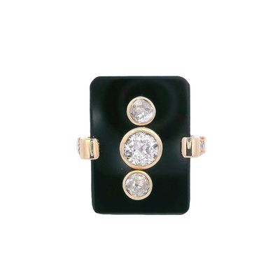 Sale Photo Thumbnail #400: Art Deco 18kt yellow Gold Ring with Onyx & Diamonds