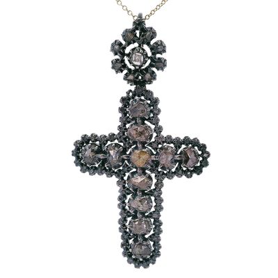 Sale Photo Thumbnail #456: Antique 14kt Gold and Silver Pendant Cross with Diamonds