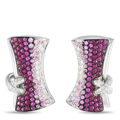 Sale Photo Thumbnail #362: Stefan Hafner 18K White Gold 0.95ct Diamond and Pink Sapphire Earrings