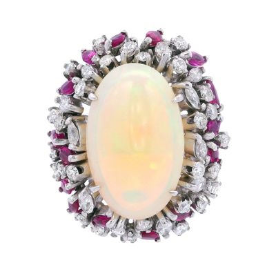 Sale Photo Thumbnail #316: 18K White Gold Cocktail Ring with 14.70 CTW in Opal, Diamond & Ruby