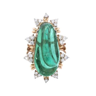 Sale Photo Thumbnail #434: 18kt yellow Gold Ring with Green Tourmaline & Diamonds