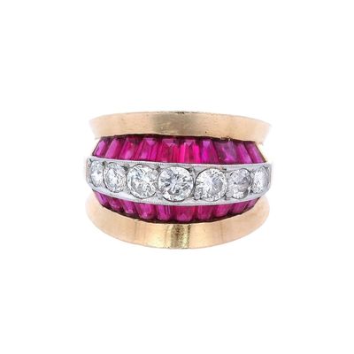 Sale Photo Thumbnail #153: Art Deco 18kt Gold Ring with Diamonds and Rubies