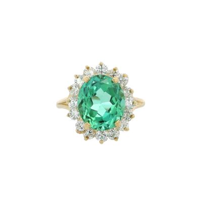 18K Yellow Gold Cocktail Ring with 4.70 CTW in Green Tourmaline & Diamonds
