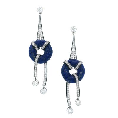 Sale Photo Thumbnail #286: Platinum & 18K Yellow Gold Drop Earrings with 3.00 CTW in Lapis Lazuli & Diamonds