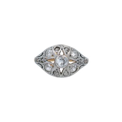 Sale Photo Thumbnail #235: Antique 18K Yellow Gold & Platinum Filigree Ring with Diamonds
