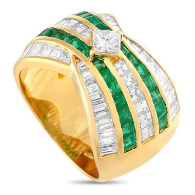 Sale Photo Thumbnail #297: 18K Yellow Gold 2.67ct Diamond and Emerald Wide Band Ring