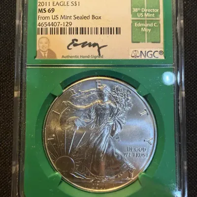 2011 American Silver Eagle 25th Anniversary NGC MS69 | Edmund C. Moy Signed Label | From US Mint Sea