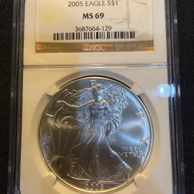 2005 American Silver Eagle NGC MS69 – 1 oz .999 Fine Silver Bullion Coin