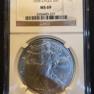 1998 American Silver Eagle NGC MS69 1 oz .999 Fine Silver $1 Certified