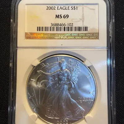 2002 American Silver Eagle NGC MS69 – 1 oz .999 Fine Silver Bullion Coin