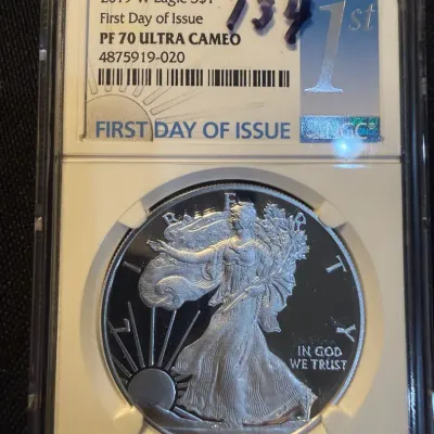 2019-W Proof American Silver Eagle NGC PF70 Ultra Cameo First Day of Issue – West Point Mint – 1 oz 