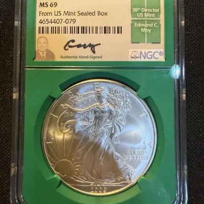2009 American Silver Eagle $1 NGC MS69 | Edmund C. Moy Signed Label | From US Mint Sealed Box | 1 oz