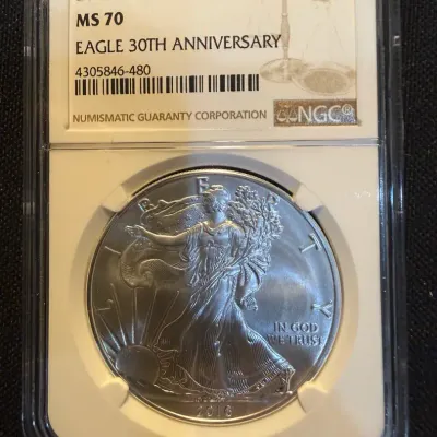 2016 American Silver Eagle 30th Anniversary NGC MS70 Perfect Grade 1 oz .999 Fine Silver