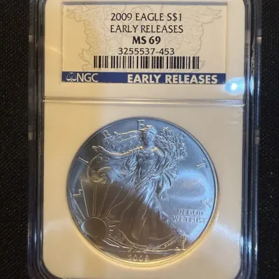 2009 American Silver Eagle NGC MS69 Early Releases – 1 oz .999 Fine Silver Bullion Coin