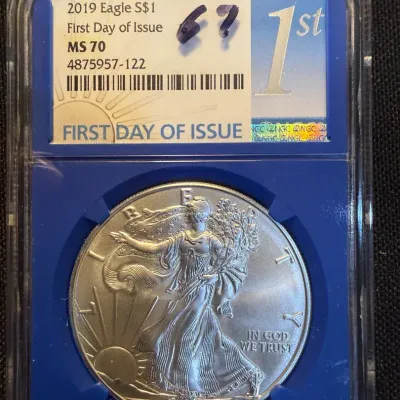 2019 American Silver Eagle NGC MS70 First Day of Issue – 1 oz .999 Fine Silver – Perfect Grade
