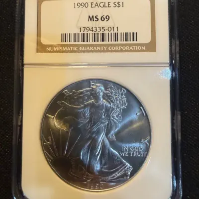 1990 American Silver Eagle NGC MS69 Certified 1 oz .999 Fine Silver $1 Bullion Coin
