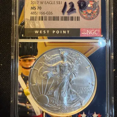 2017-W Burnished American Silver Eagle NGC MS70 – West Point – 1 oz .999 Fine Silver