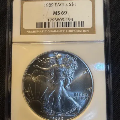 1989 American Silver Eagle NGC MS69 Certified 1 oz .999 Fine Silver $1 Bullion Coin
