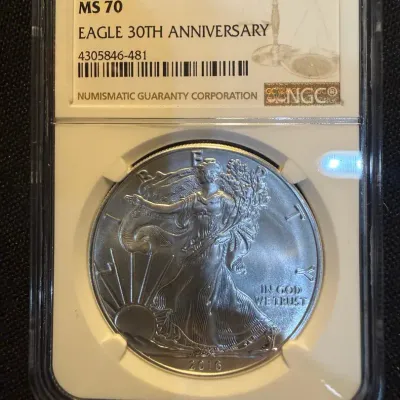 2016 American Silver Eagle 30th Anniversary NGC MS70 Perfect Grade 1 oz .999 Fine Silver