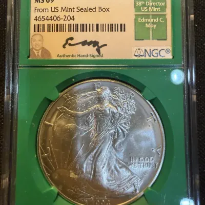 1994 American Silver Eagle NGC MS69 – Edmund C. Moy Signed Label – From U.S. Mint Sealed Box – 1 oz 