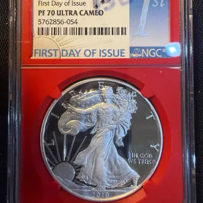 2019-S Proof American Silver Eagle NGC PF70 Ultra Cameo – First Day of Issue – Red Core Holder