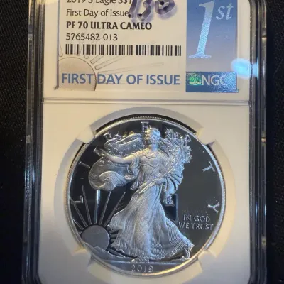 2019-S Proof American Silver Eagle NGC PF70 Ultra Cameo – First Day of Issue – San Francisco Mint