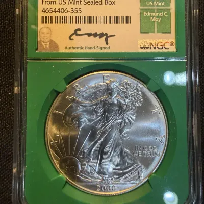 2000 American Silver Eagle NGC MS69 – Edmund C. Moy Signed Label – From U.S. Mint Sealed Box – 1 oz 