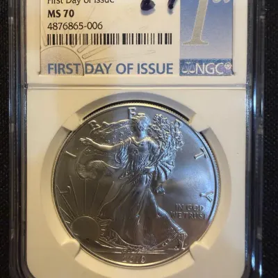 2019 American Silver Eagle NGC MS70 First Day of Issue – Perfect Grade – 1 oz .999 Fine Silver