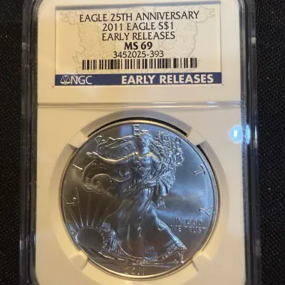 2011 American Silver Eagle 25th Anniversary NGC MS69 Early Releases – 1 oz .999 Fine Silver