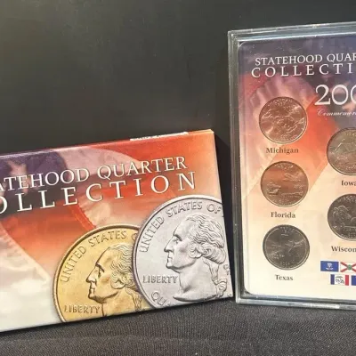 2004 Statehood Quarter Collection Commemorative Set – Michigan, Florida, Texas, Iowa & Wisconsin wit