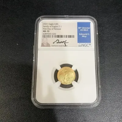 2021 American Gold Eagle $5 Type 1 – 1/10 oz Gold – NGC MS70 – First Day of Release – Edmund C. Moy 