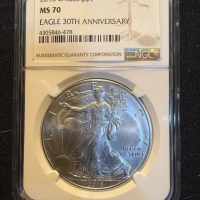 2016 American Silver Eagle 30th Anniversary NGC MS70 – 1 oz .999 Fine Silver Bullion Coin