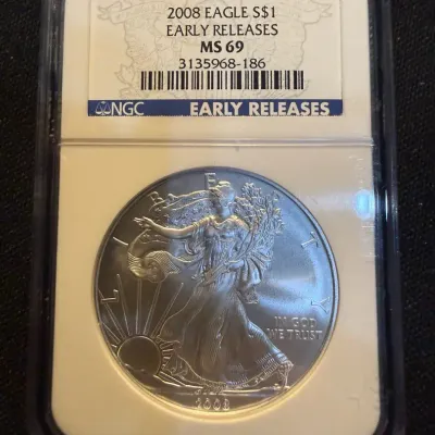 2008 American Silver Eagle NGC MS69 Early Releases – 1 oz .999 Fine Silver