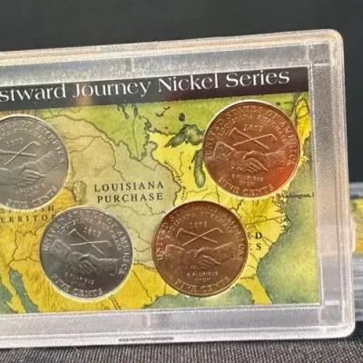 Lot of 6 Whitman Westward Journey Nickel Series Louisiana Purchase Peace Medal Displays – 2004 Jeffe