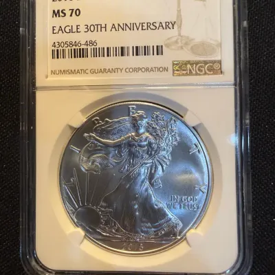 2016 American Silver Eagle 30th Anniversary NGC MS70 Perfect Grade 1 oz .999 Fine Silver