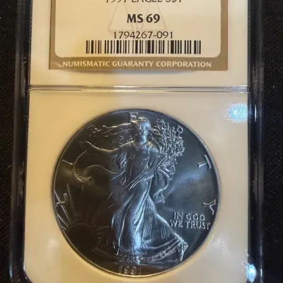 1991 American Silver Eagle NGC MS69 Certified 1 oz .999 Fine Silver $1 Bullion Coin