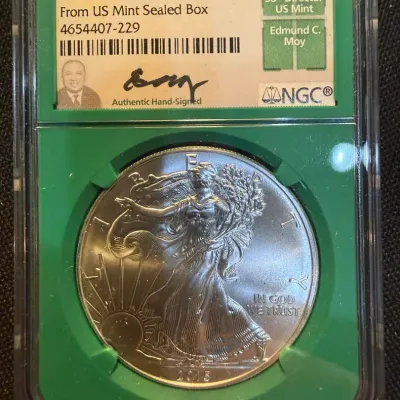2015 American Silver Eagle NGC MS69 | Edmund C. Moy Signed Label | From US Mint Sealed Box | 1 oz .9