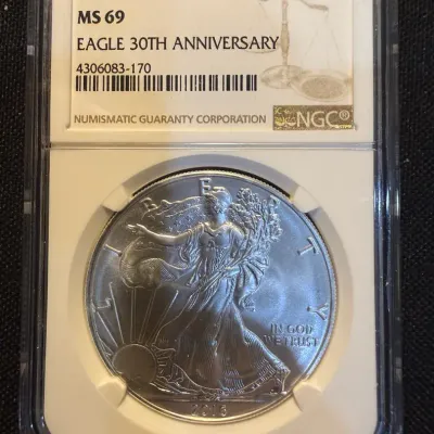 2016 American Silver Eagle 30th Anniversary NGC MS69 – 1 oz .999 Fine Silver Bullion Coin
