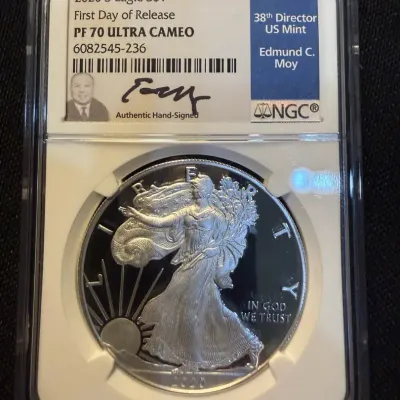 2020-S Proof American Silver Eagle 1 oz .999 Fine Silver – NGC PF70 Ultra Cameo First Day of Release