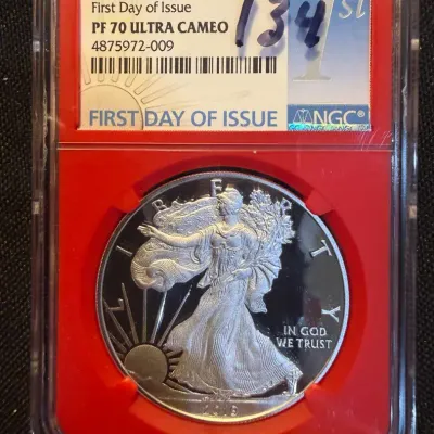 2019-W Proof American Silver Eagle NGC PF70 Ultra Cameo First Day of Issue – West Point Mint – 1 oz 