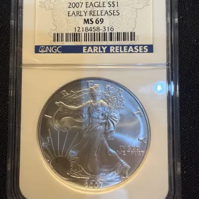 2007 American Silver Eagle NGC MS69 Early Releases – 1 oz .999 Fine Silver