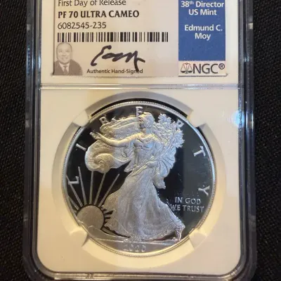 2020-S Proof American Silver Eagle 1 oz .999 Silver NGC PF70 Ultra Cameo First Day of Release Edmund
