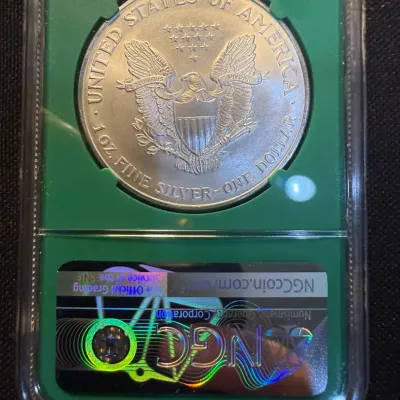 1998 American Silver Eagle, certified NGC MS69 and presented in an NGC holder featuring