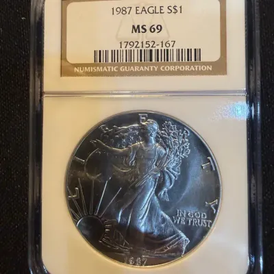 1987 American Silver Eagle NGC MS69 Certified 1 oz .999 Fine Silver $1 Bullion Coin