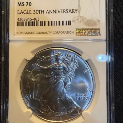 2016 American Silver Eagle 30th Anniversary NGC MS70 – 1 oz .999 Fine Silver Bullion Coin