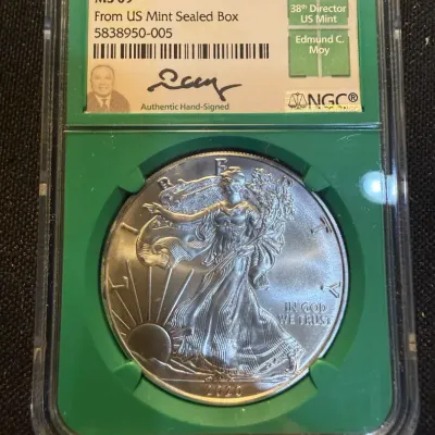 2020 American Silver Eagle NGC MS69 – Edmund C. Moy Signed Label – From U.S. Mint Sealed Box – 1 oz 