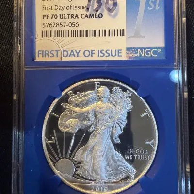 2019-S Proof American Silver Eagle NGC PF70 Ultra Cameo – First Day of Issue – Blue Core Holder