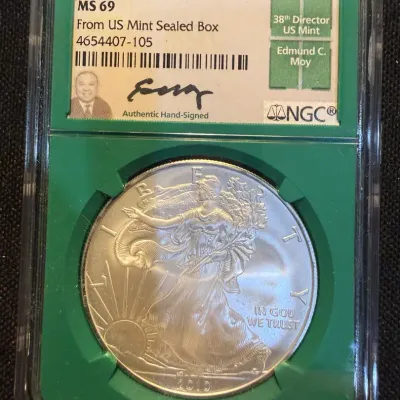 2010 American Silver Eagle $1 NGC MS69 | Edmund C. Moy Signed Label | From US Mint Sealed Box | 1 oz