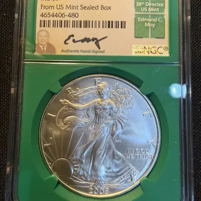 2005 American Silver Eagle NGC MS69 – Edmund C. Moy Signed Label – From U.S. Mint Sealed Box – 1 oz 